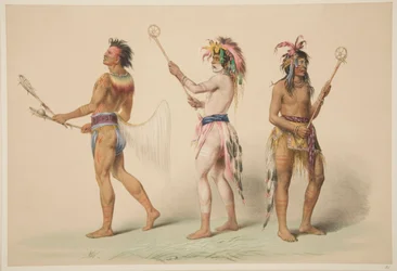 Illustratie van Lacrosse Spelers, uit Illustrations of the Manners, Customs & Conditions of the North American Indians, Londen, 1845